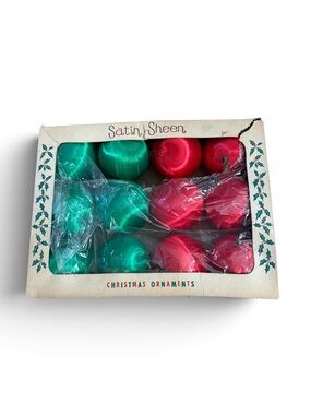 Vintage Satin Sheen Ball Christmas Ornaments Red Green Holiday